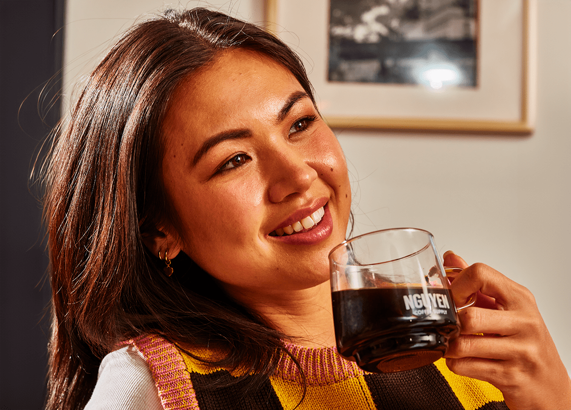 stackable glass mug with vietnamese coffee